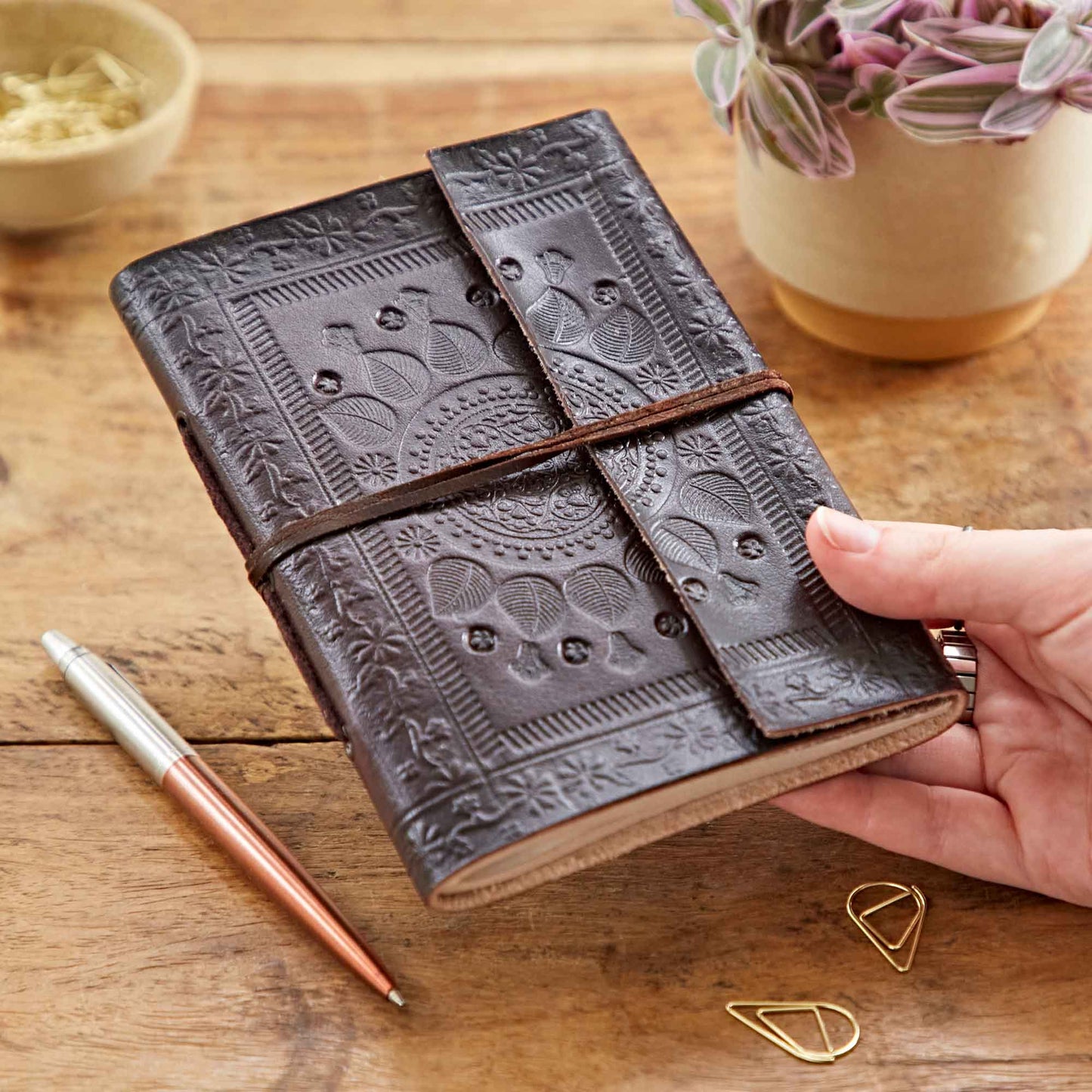 Indra Medium Embossed Leather Notebook