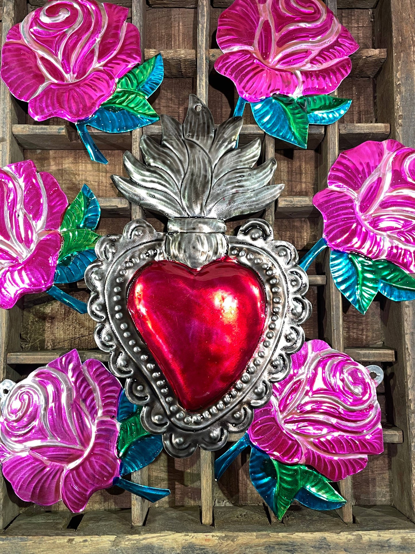 Hand-Painted Milagros Tin Rose Ornament
