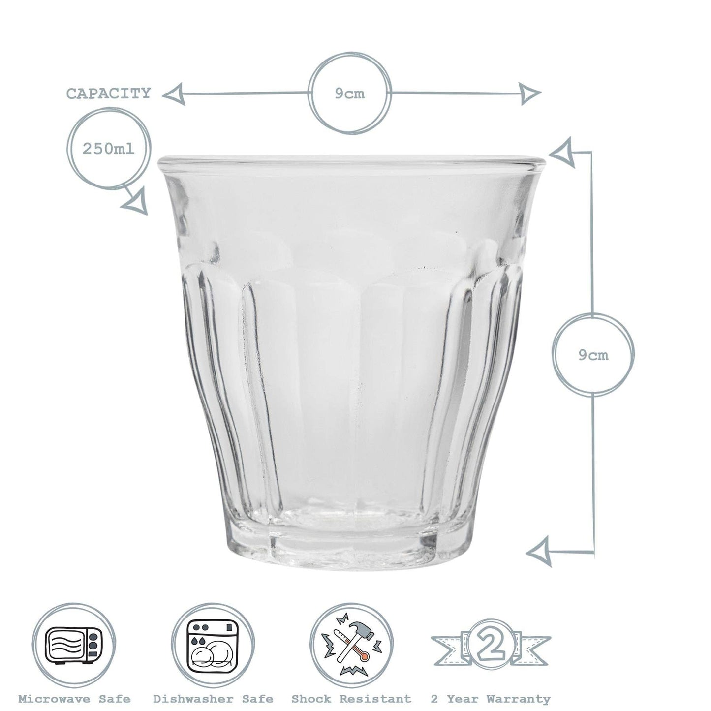 250ml Picardie Glass Tumbler (Four Colours)