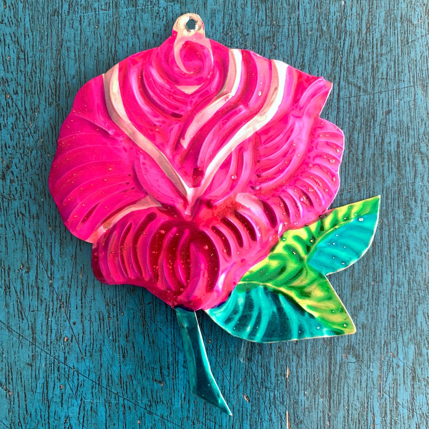Hand-Painted Milagros Tin Rose Ornament