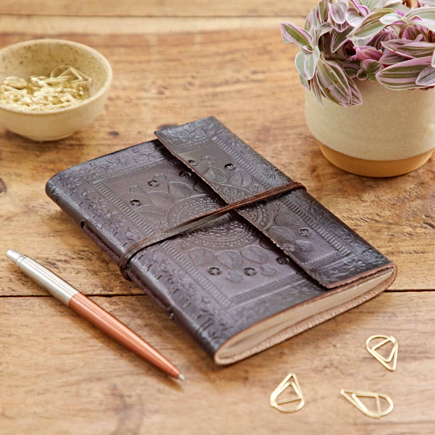 Indra Medium Embossed Leather Notebook