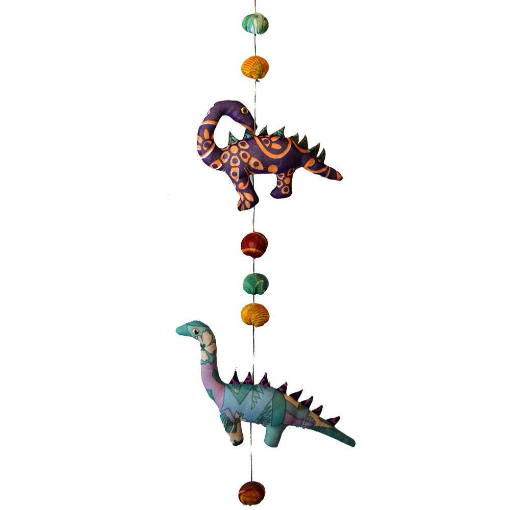 Multicoloured Dinosaur & Pompom Hanging Mobile
