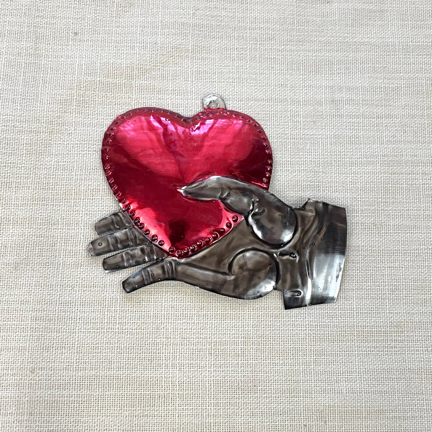 Hand-Painted Tin Hand & Heart Ornament