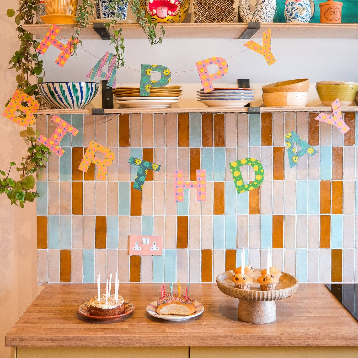 Bright Happy Birthday Sewn Garland
