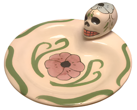 Hand-Painted Skull Pottery Dish – Ceramic Trinket or Incense Holder
