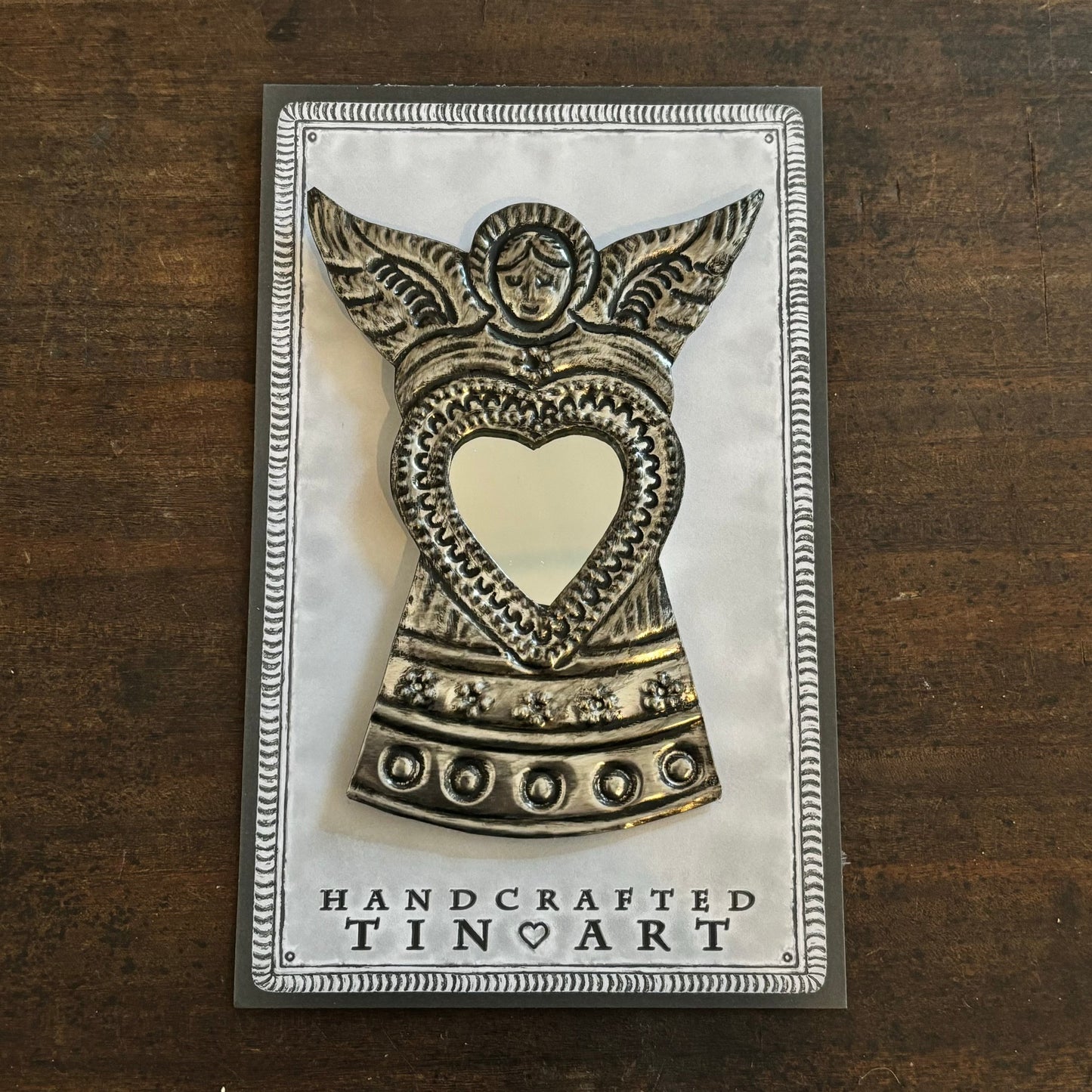 Mexican Tin Milagros - Small Tin Angel Mirror