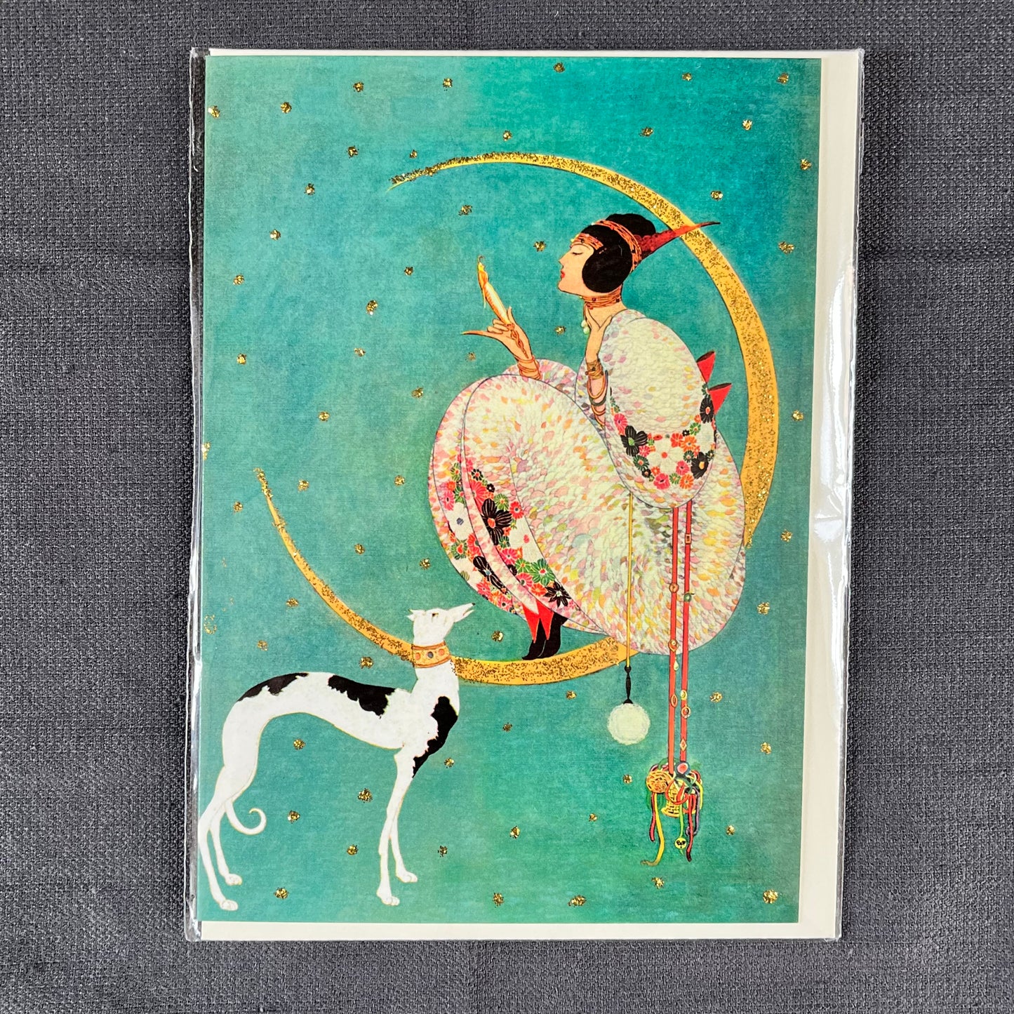 With Her Dog Glittered Greetings Card