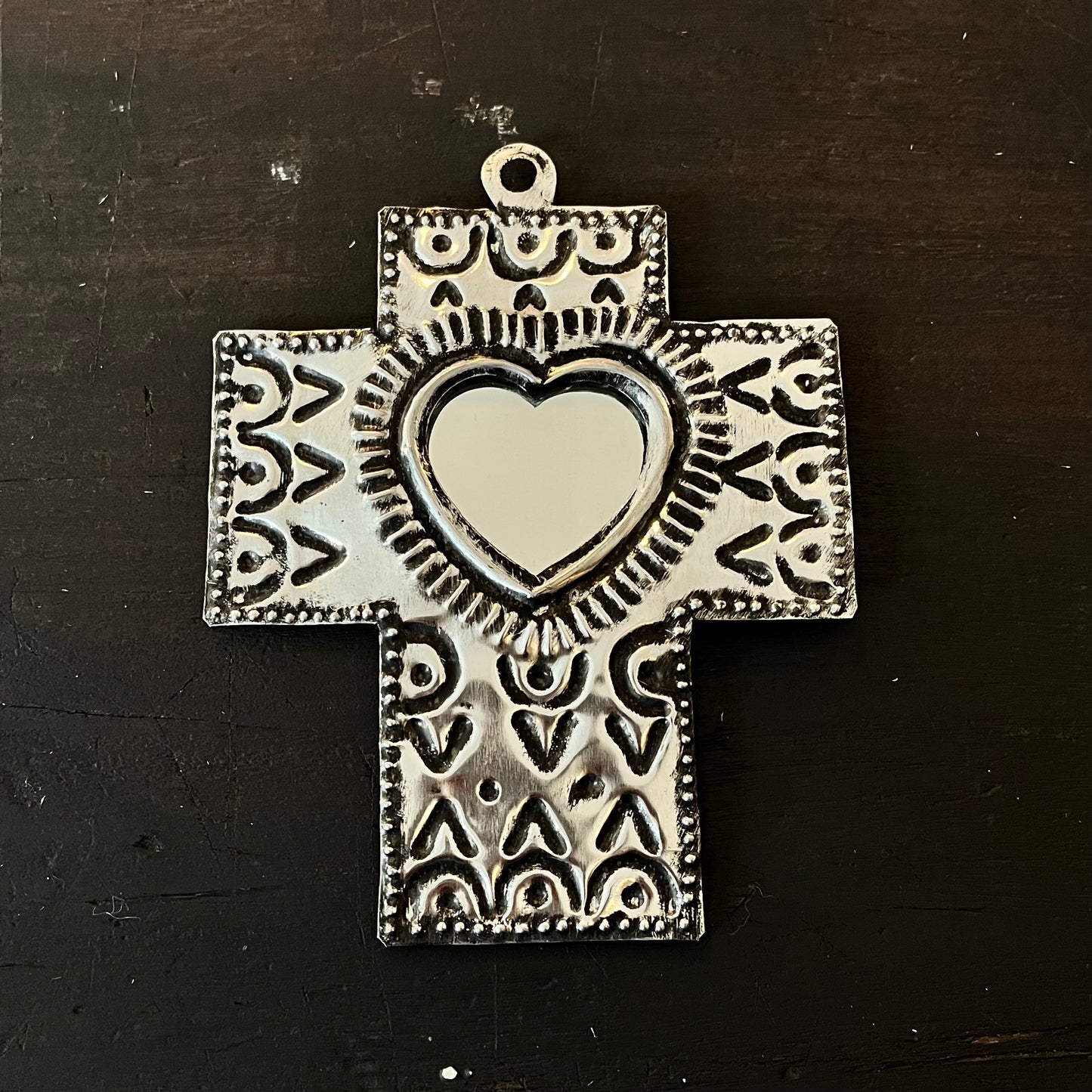 Mexican Tin Milagros- Cross With Mirror
