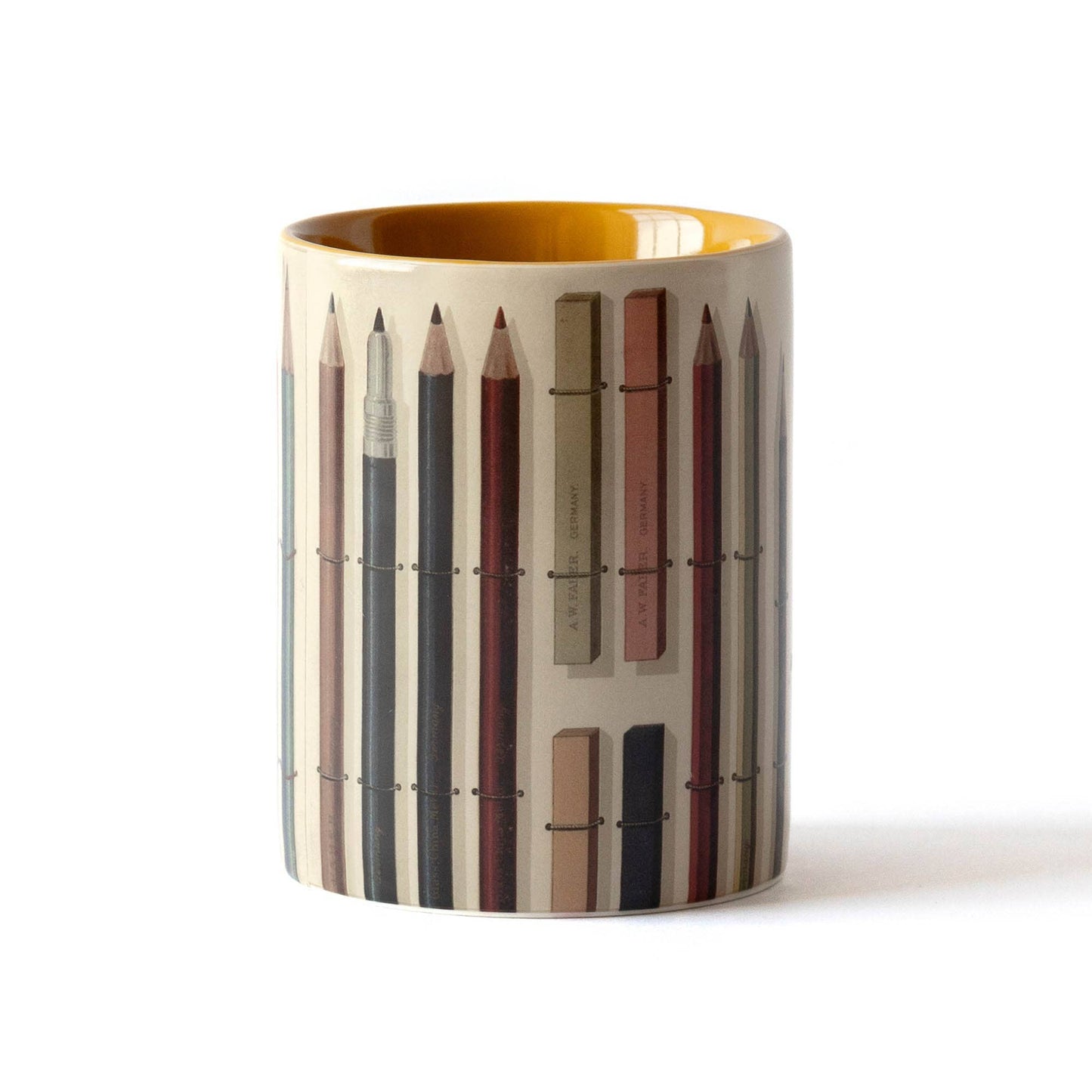 Pen Pot against a white background, showing detailed stationery print design.