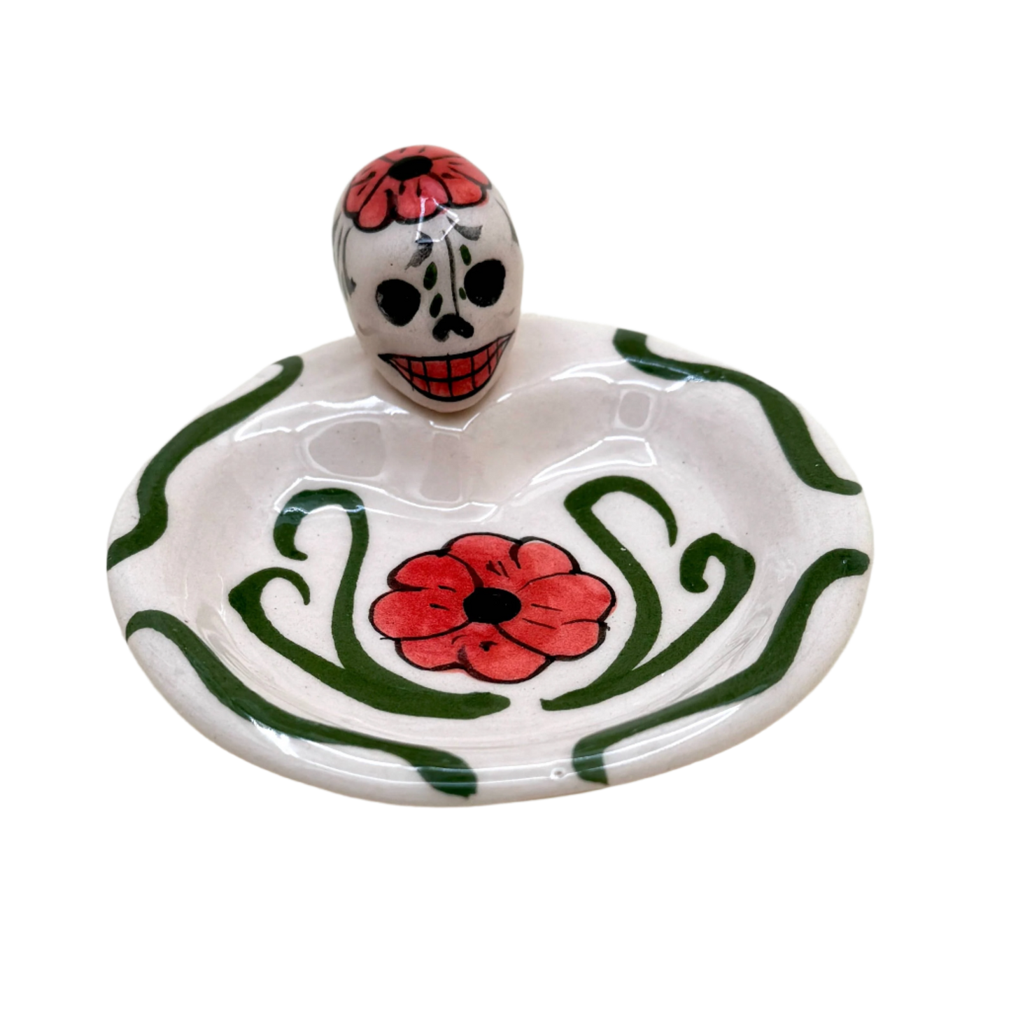 Hand-Painted Skull Pottery Dish – Ceramic Trinket or Incense Holder