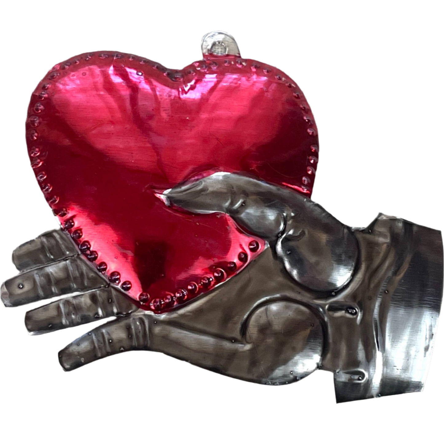 Hand-Painted Tin Hand & Heart Ornament
