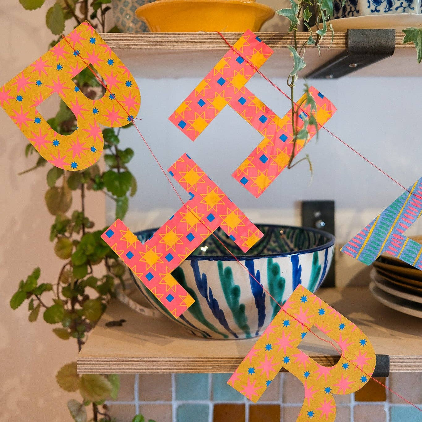 Bright Happy Birthday Sewn Garland
