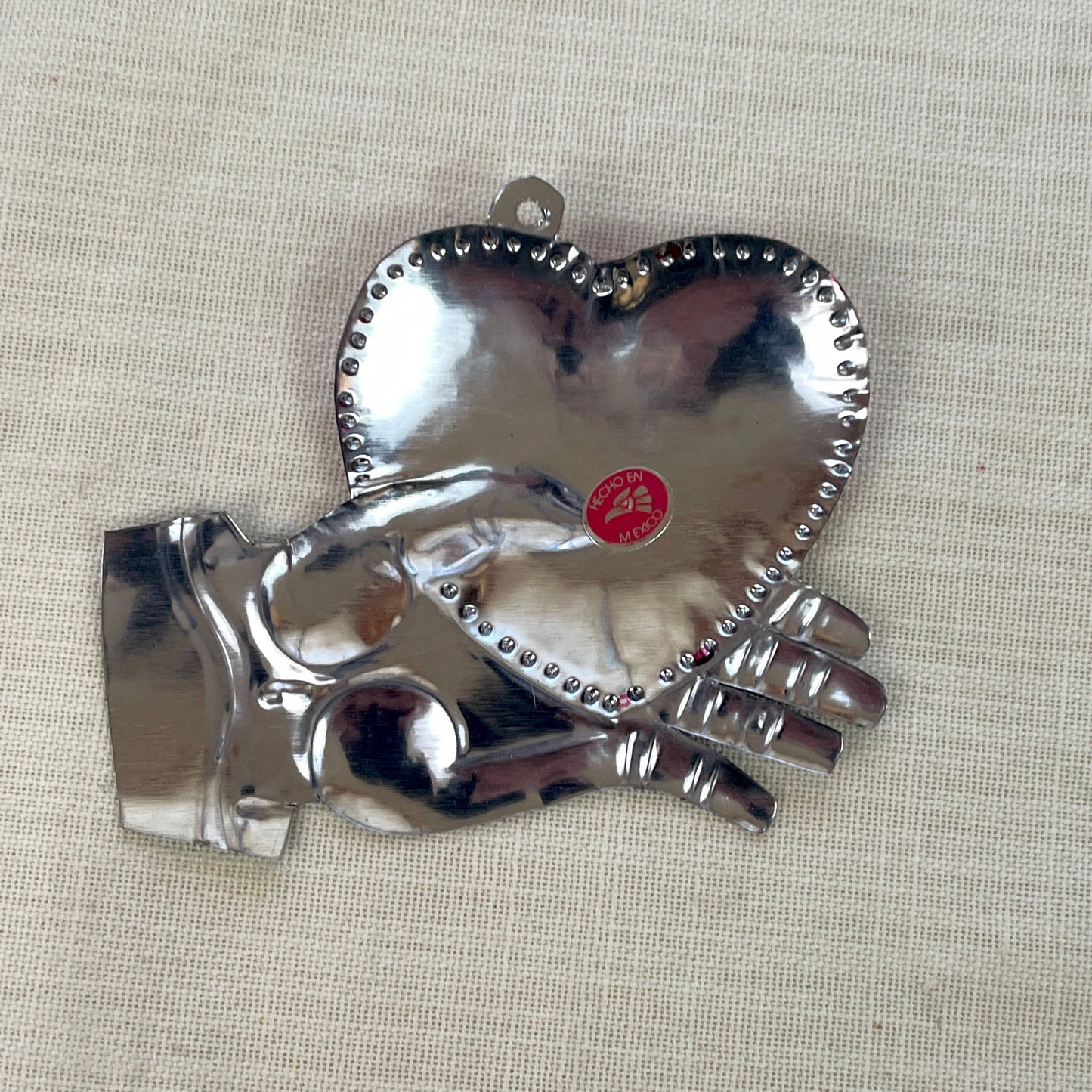 Hand-Painted Tin Hand & Heart Ornament