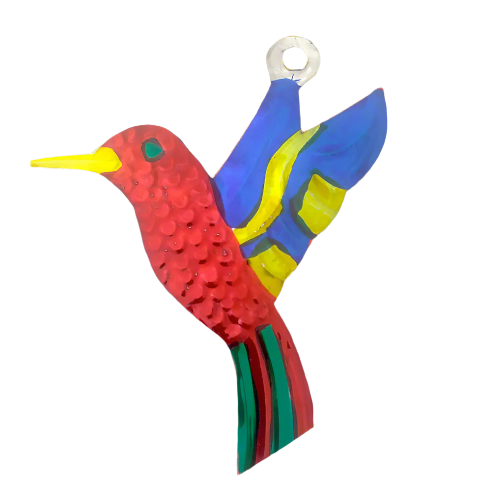 Colorful bird tin milagros