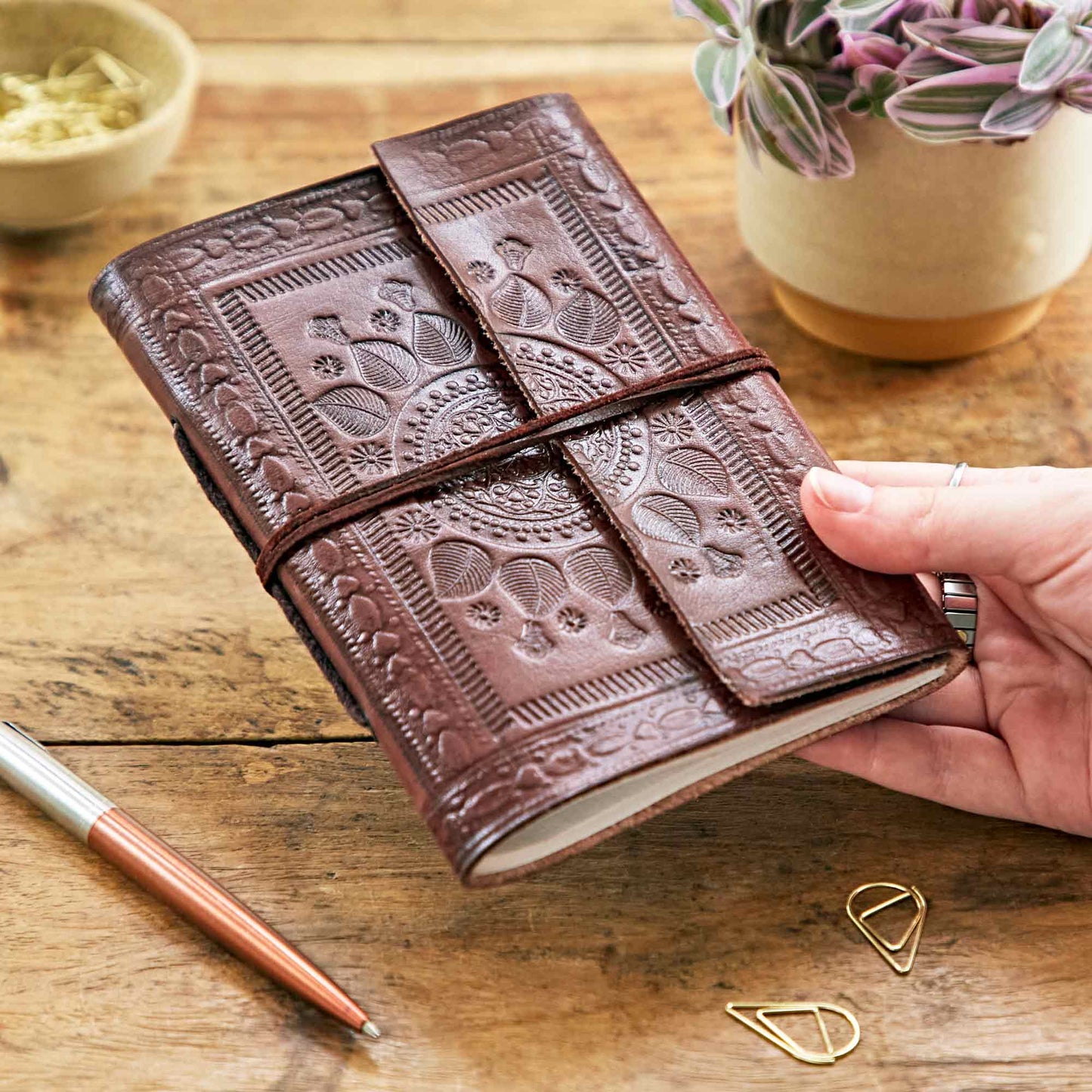 Indra Medium Embossed Leather Notebook