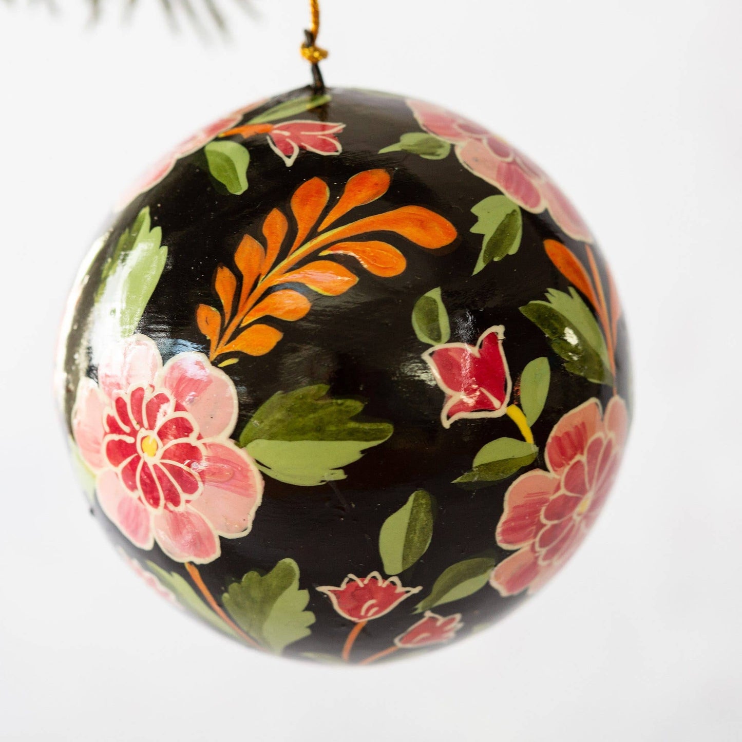 Indian Floral Black & Pink Christmas Bauble Decoration