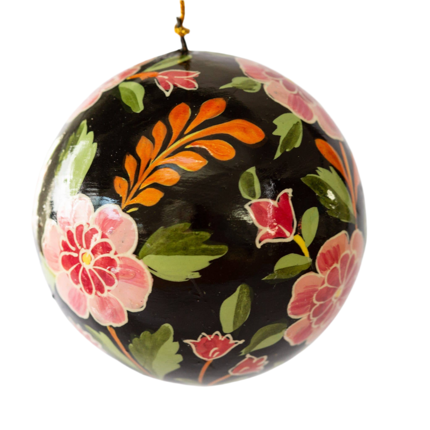 Indian Floral Black & Pink Christmas Bauble Decoration