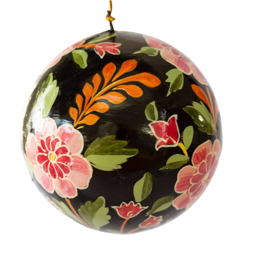 Indian Floral Black & Pink Christmas Bauble Decoration