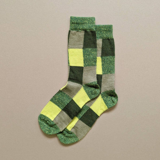 Citrus Green Check Fine Merino Wool Socks