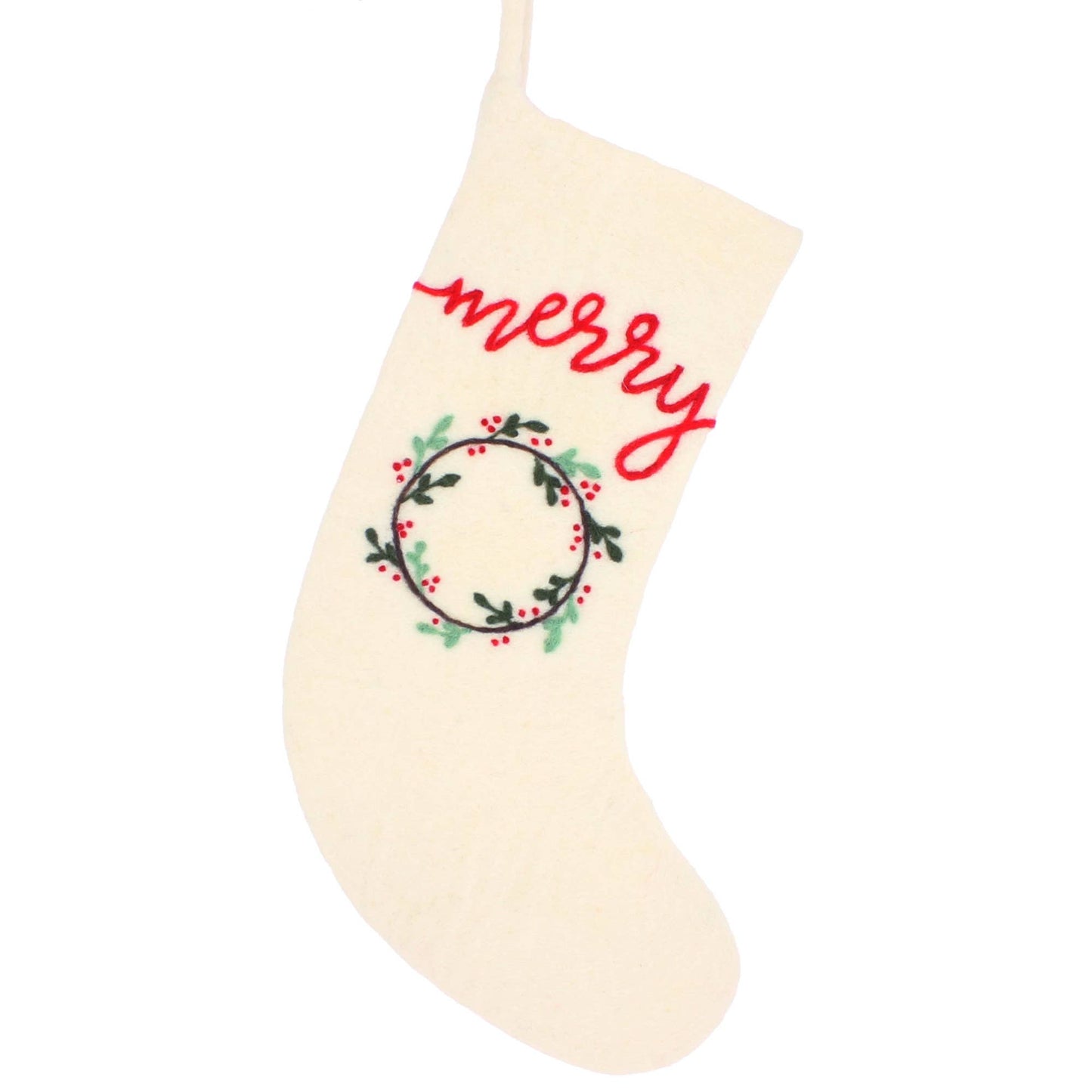 Felted Fair Trade Christmas Stocking 'Merry'