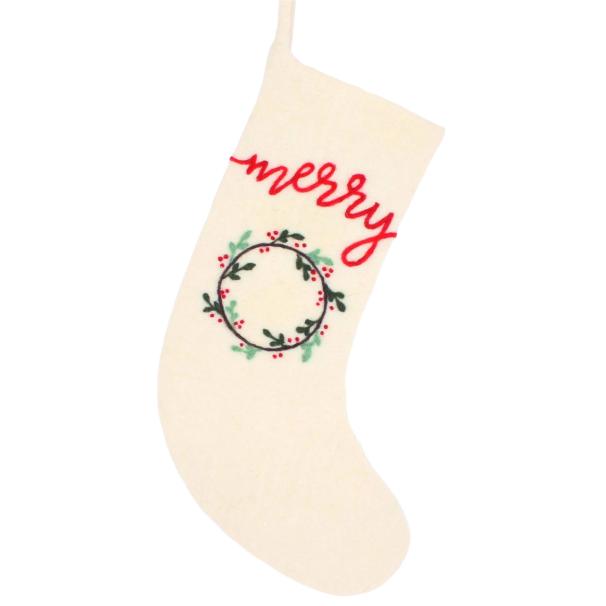 Felted Fair Trade Christmas Stocking 'Merry'