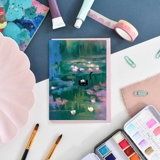 Clawed Monet Cat Greeting Card