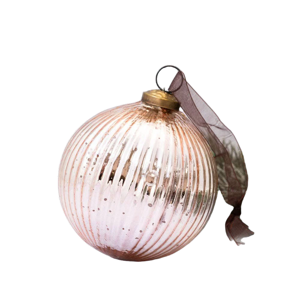 Christmas Bauble - 4" Rose Glass Ribbed Ball Decoration