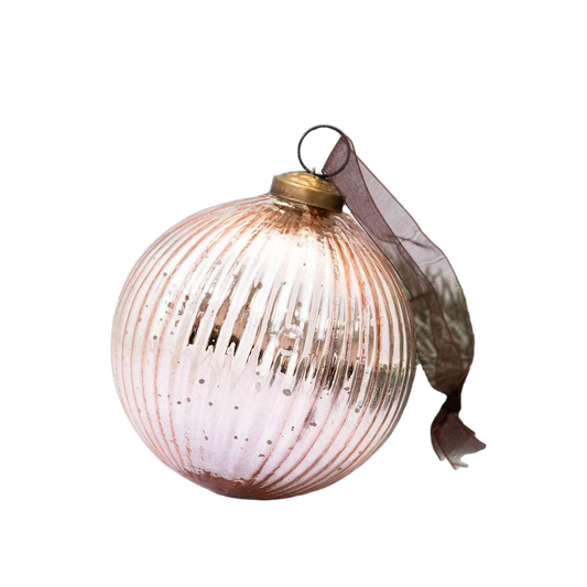 Christmas Bauble - 4" Rose Glass Ribbed Ball Decoration