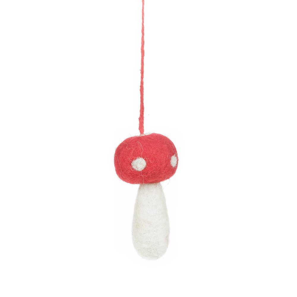 Set of 3 Handmade Felt Toadstool Mushroom Hanging Decorations