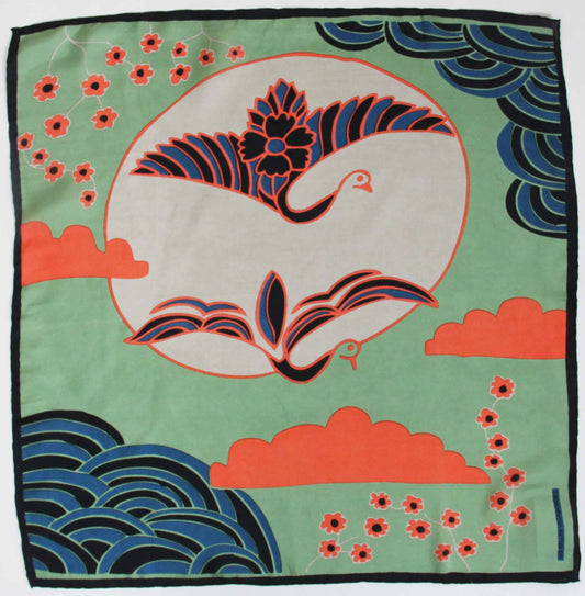 Agami Mint & Coral Mini Square Silk Scarf