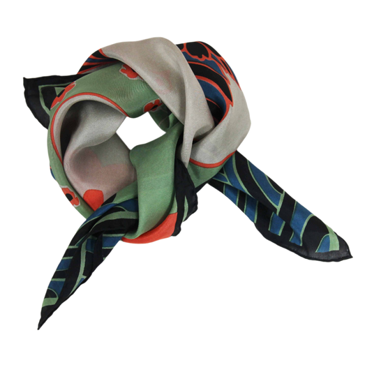 Agami Mint & Coral Mini Square Silk Scarf