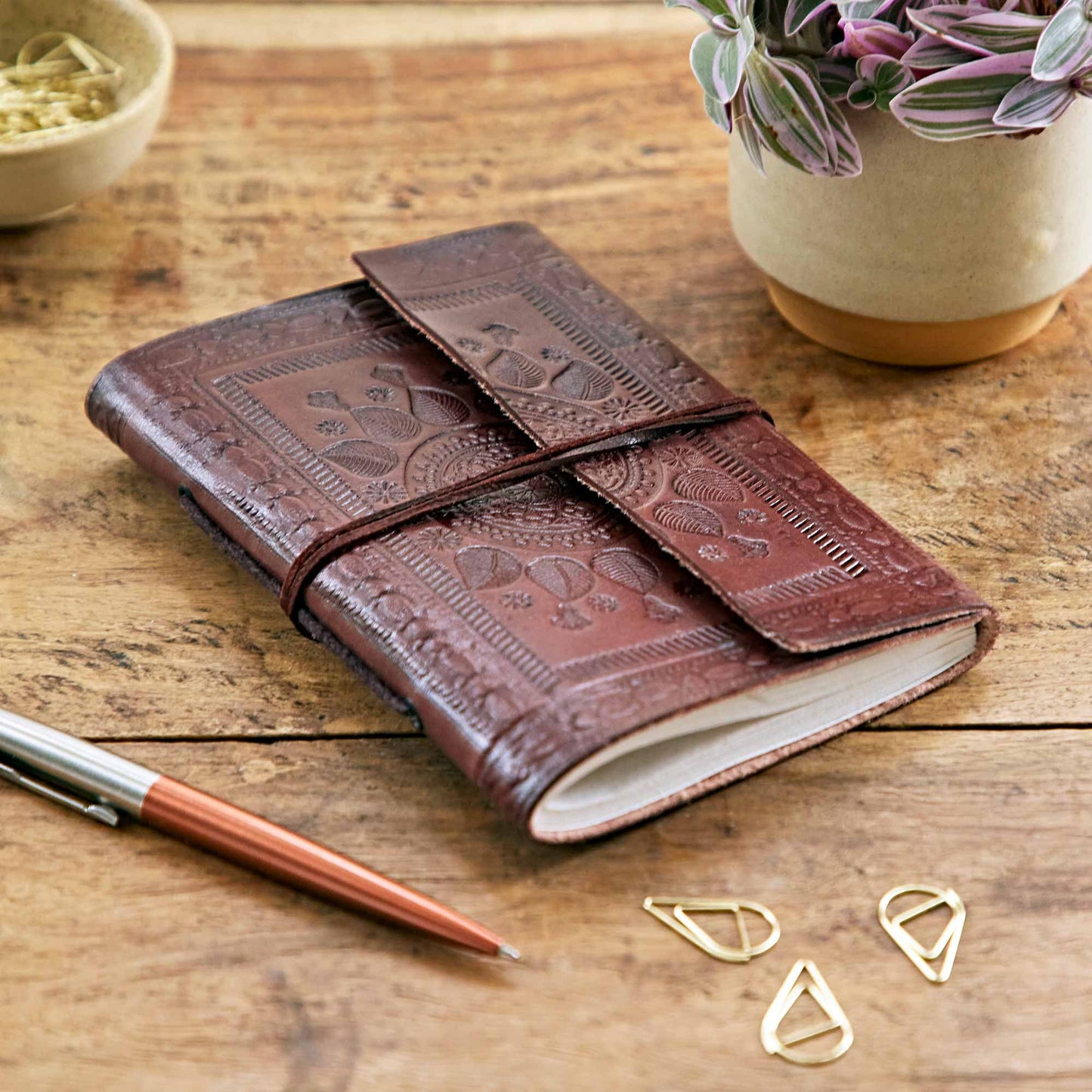 Indra Medium Embossed Leather Notebook