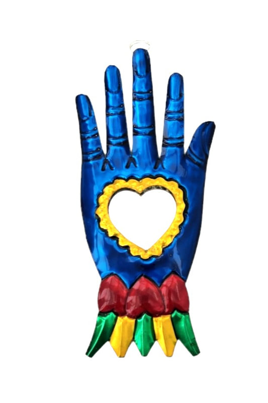 Mexican Blue Hand Mirror Ex-Voto Milagros