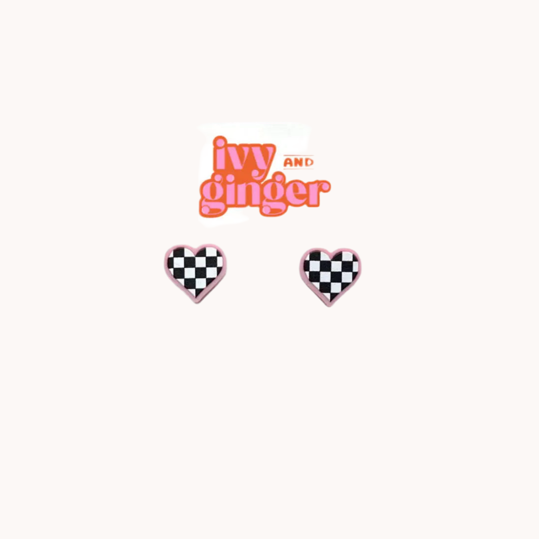 Mini Checkerboard Heart Earrings