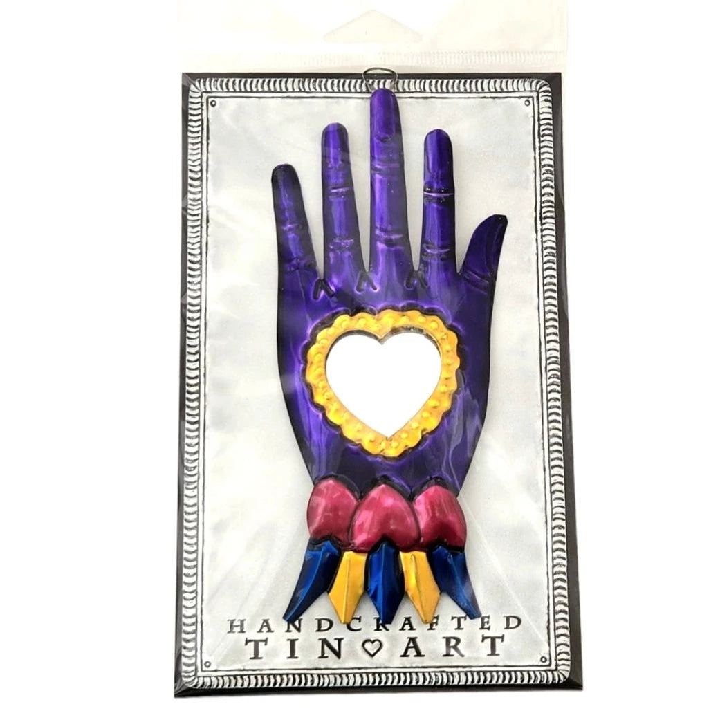 Mexican Tin Craft - Purple Hand With Mirror