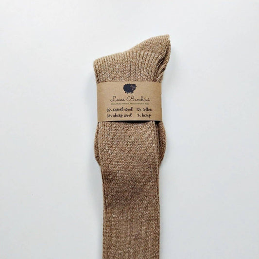 Natural Untreated Wool Long Socks - Camel, Wool, Cotton & Hemp