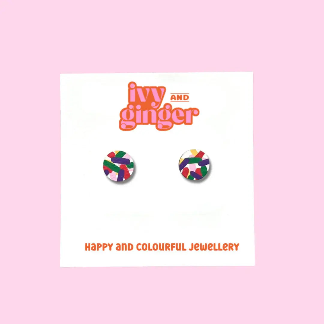 Mini Confetti Print Wooden Hand-Painted Earrings