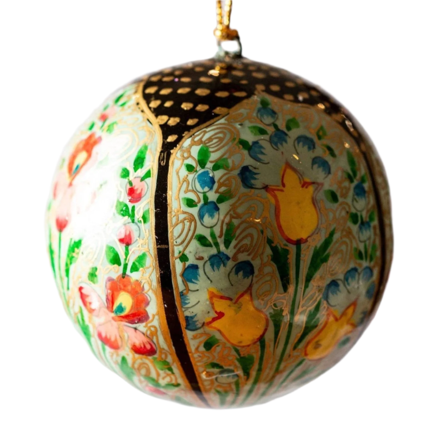 Indian Floral Green & Gold Christmas Bauble Decoration