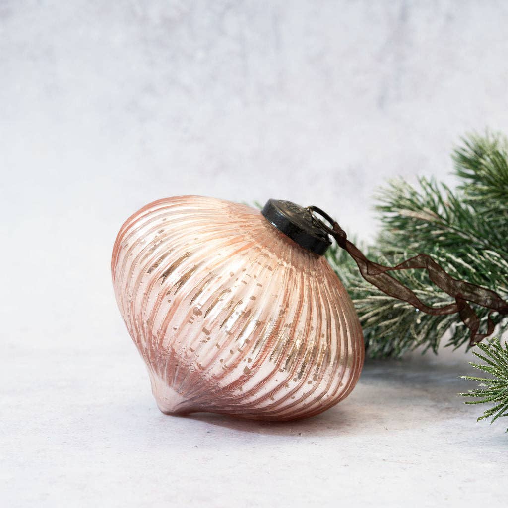 The Rose Ribbed Glass Christmas Bauble Decoration