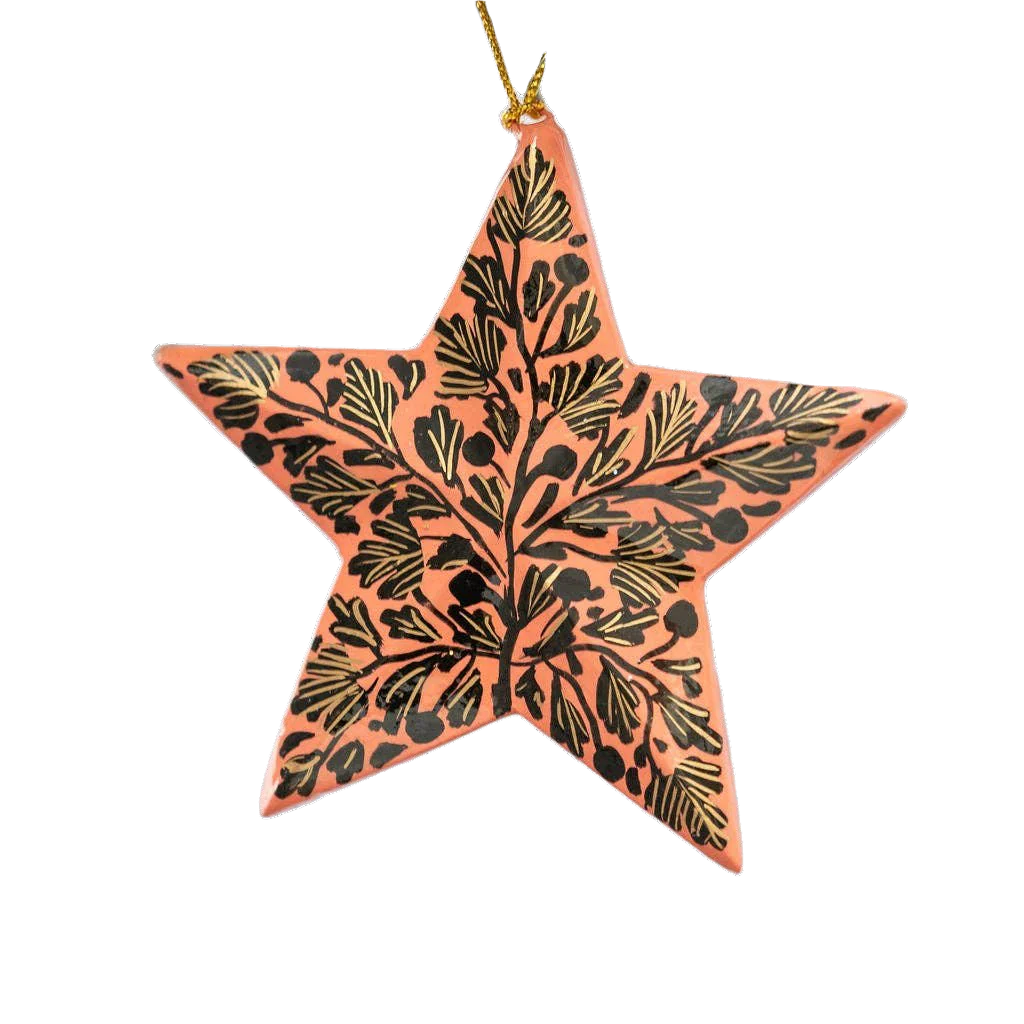 Black & Pink Floral Christmas Hanging Star Bauble