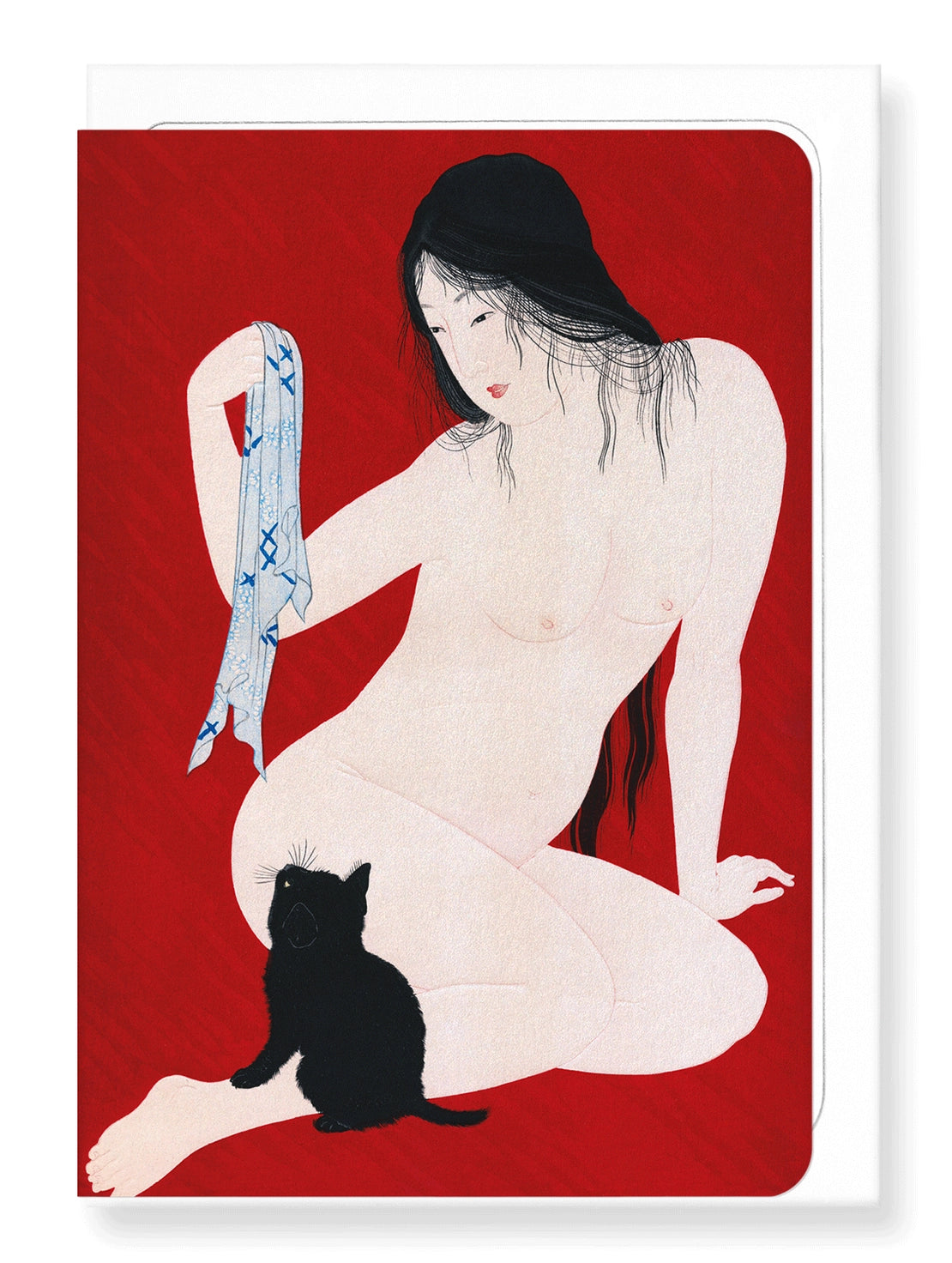 Nude With Black Cat Japanese Greetings Card