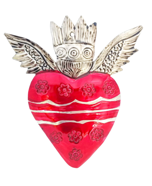 Mexican Tin Milagros - Sacred Heart With Wings Ex Voto