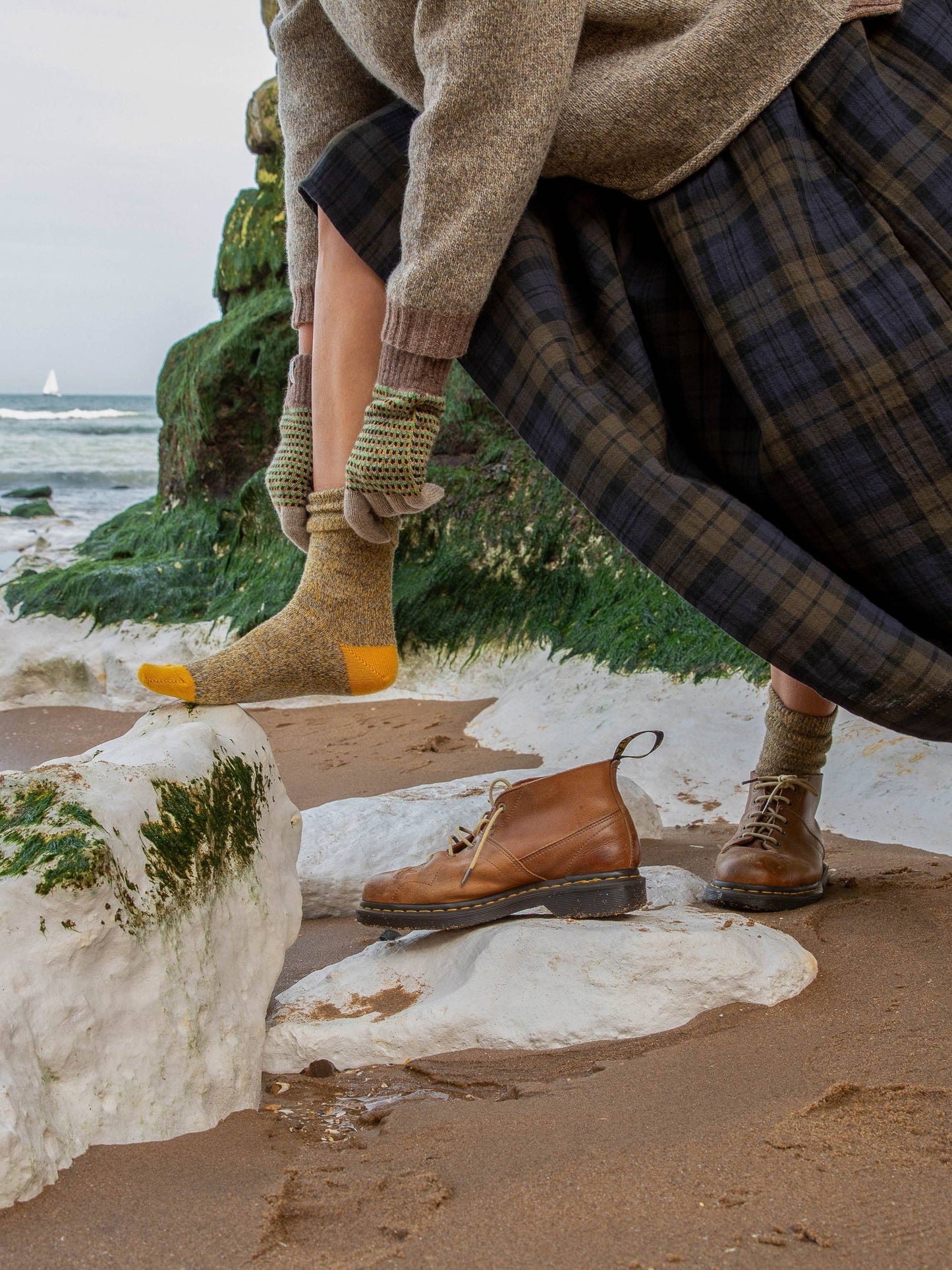 Dark Yellow Marl Fine Merino Wool Socks