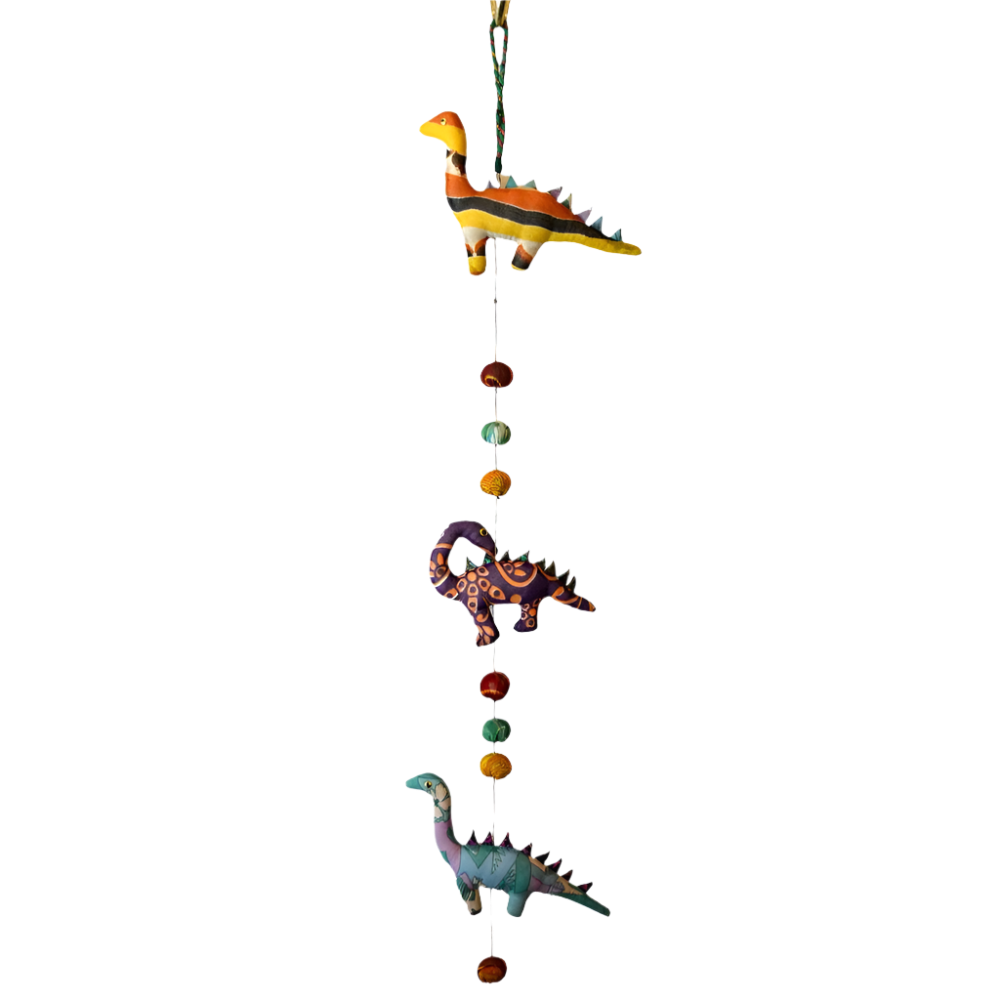 Multicoloured Dinosaur & Pompom Hanging Mobile