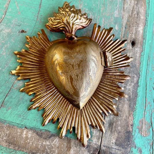 Flaming Sacred Heart Milagros Hanging Ornament