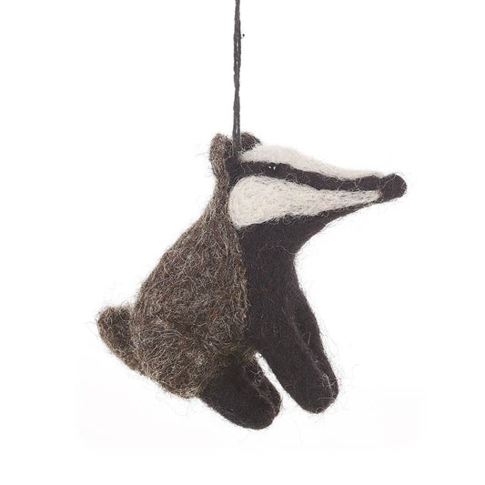 Handmade Felt Bertie Badger Hanging Eco Christmas Decoration