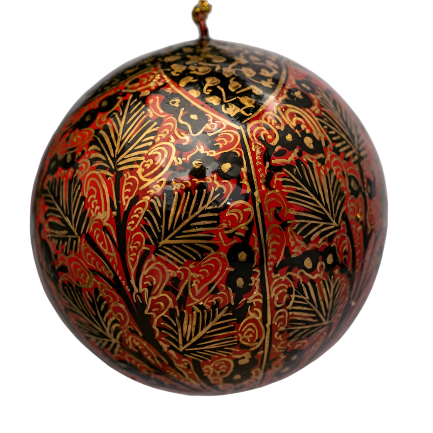 Red & Black Chinar Leaf Christmas Bauble Decoration