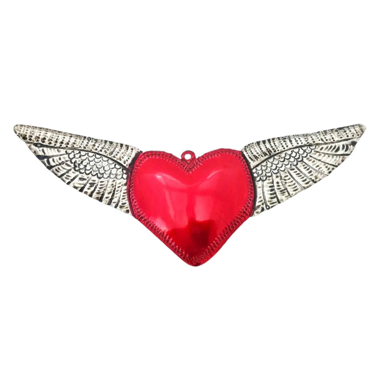 Mexican Tin Ex Voto Milagros Hanging Decoration - Heart in Flight (Large)