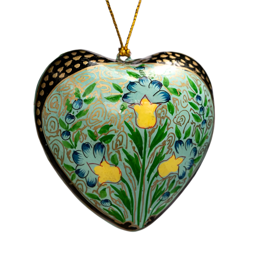 Green Floral Christmas Heart Bauble Decoration