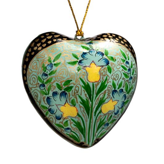 Green Floral Christmas Heart Bauble Decoration